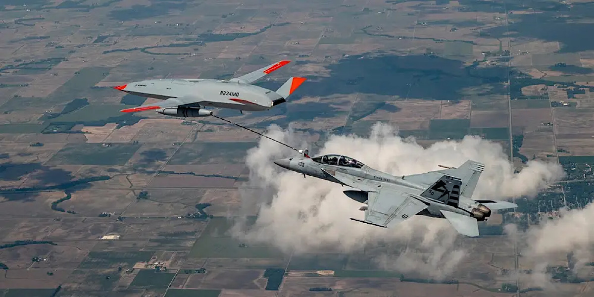 The US Navy’s new pilotless tanker plane just refueled an aircraft carrier fighter jet for the first time, and this is what it looked like
